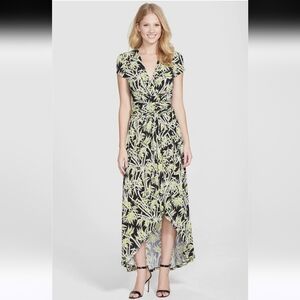 MICHAEL KORS 6 Bamboo Print High-Low Faux Wrap Dress Pear Green 2789-BC